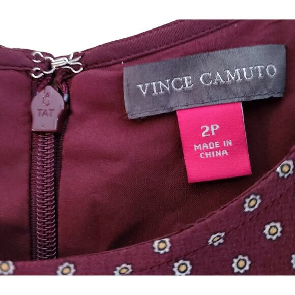 VINCE CAMUTO Women's 2 2P Petite Trinket Dress Wine Shift Ruched Sleeve Bust 34" - Picture 3 of 8